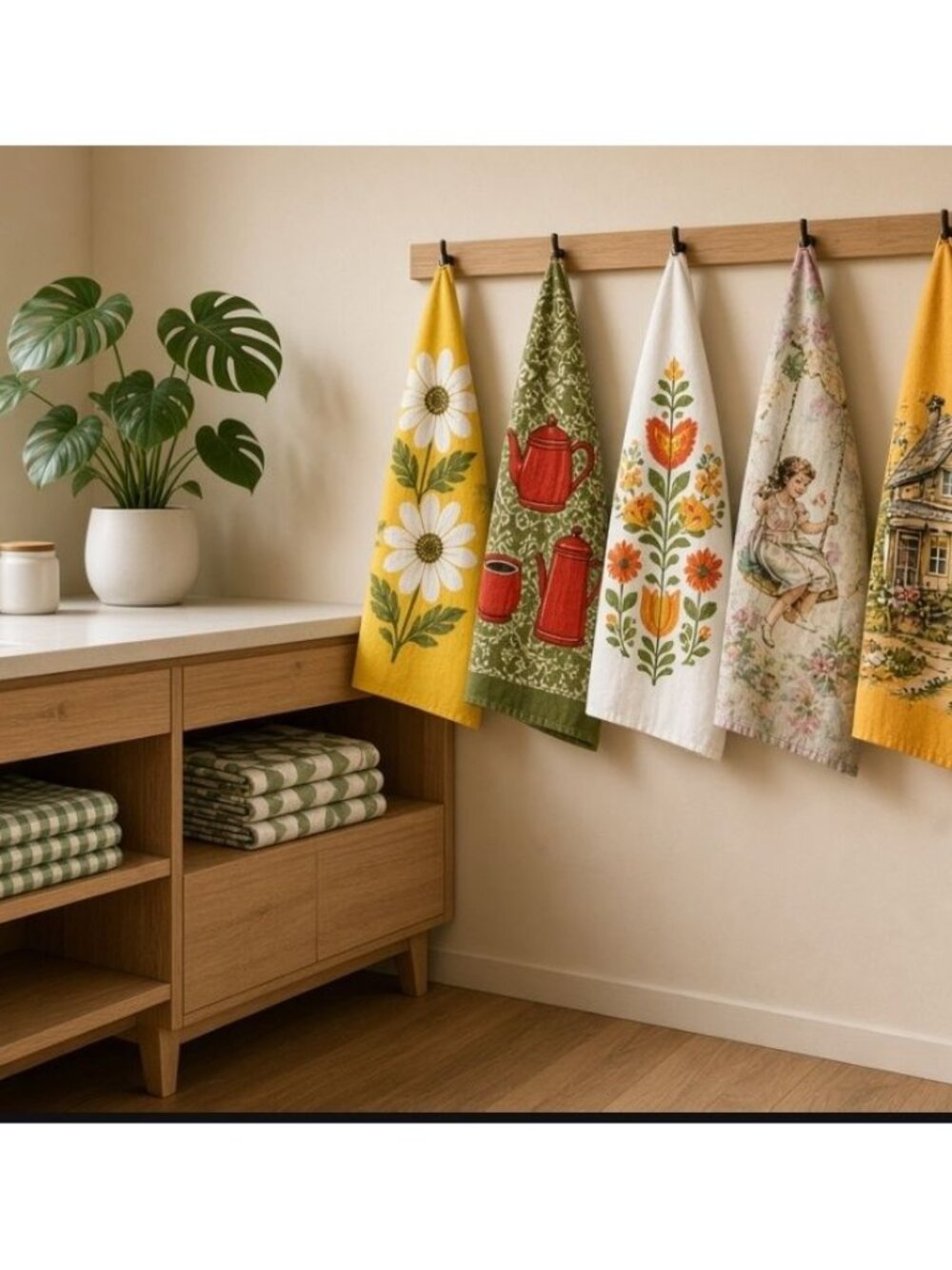 VTG MCM 70's 80's Lot 10 Floral Kitchen Tea towels and Apron  Assorted Made USA*